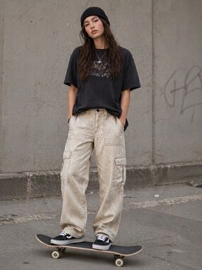 BDG sz 26 Beige Marble Skate Cargo Utility Pants Urban Outfitters